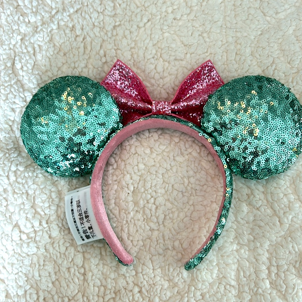 Disney Green Sequin Minnie Ears with Pink Bow - Picture 2 of 2